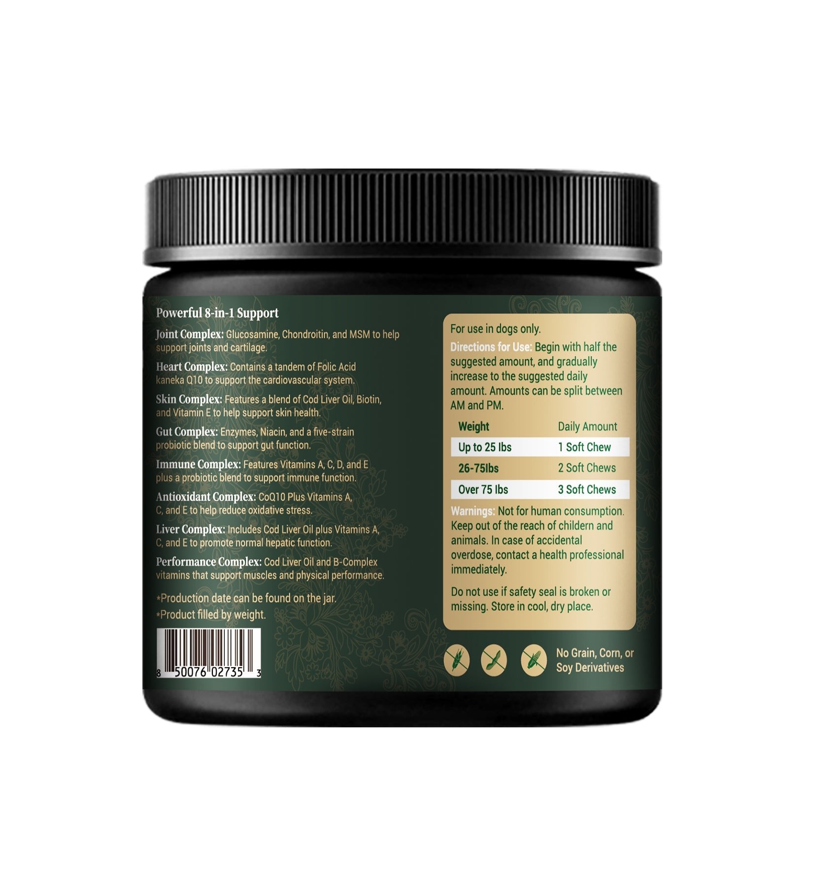 8 - in - 1 Daily Multivitamin Bites for Dogs – All - in - One Health Support, 120 Soft Chews - Barrow & Hound